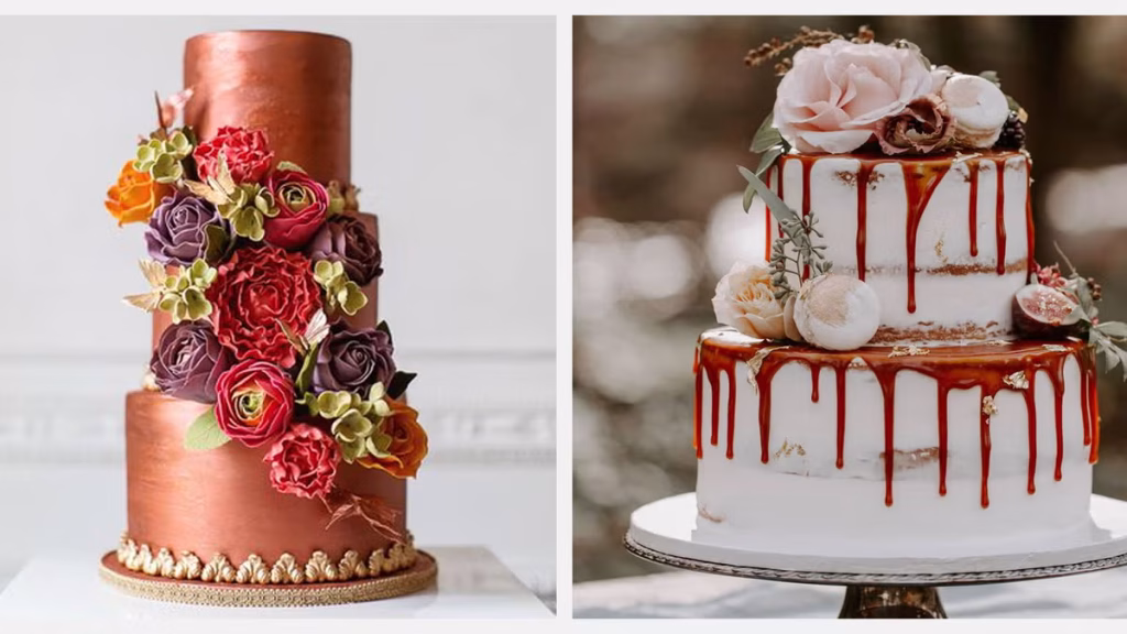Autumn wedding cake featuring pumpkin spice and caramel flavors for Utah fall wedding