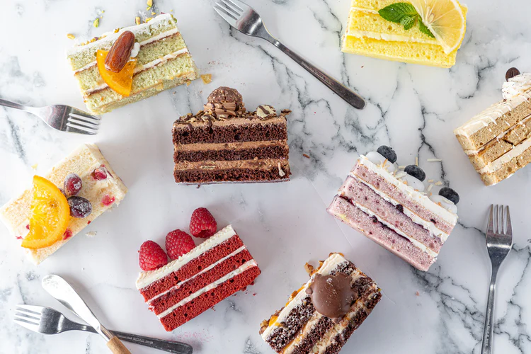 Popular wedding cake flavors including vanilla bean, chocolate ganache, and red velvet with cream cheese frosting